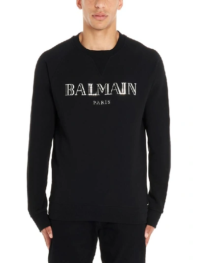 Shop Balmain Logo Crewneck Jumper In Black