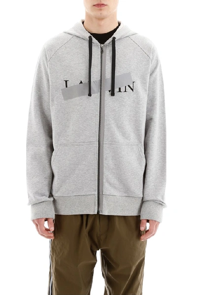 Shop Lanvin Taped Logo Zipped Hoodie In Grey