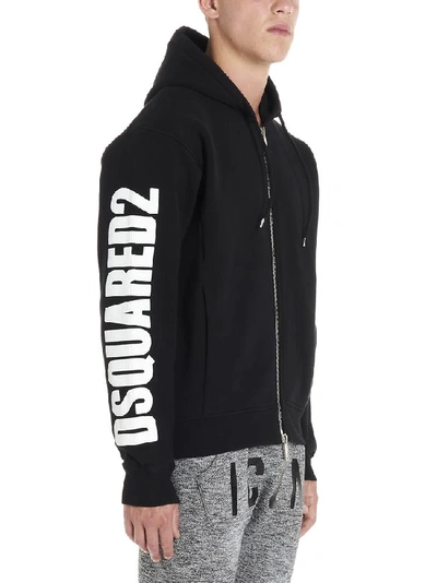 Shop Dsquared2 Logo Print Zipper Hoodie In Black
