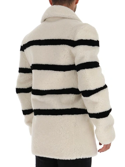 Shop Saint Laurent Striped Double Breasted Coat In Multi