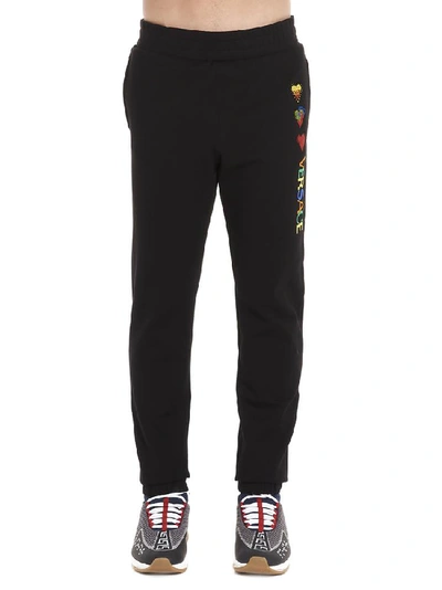 Shop Versace Heart Embroidered Sweatpants In Black