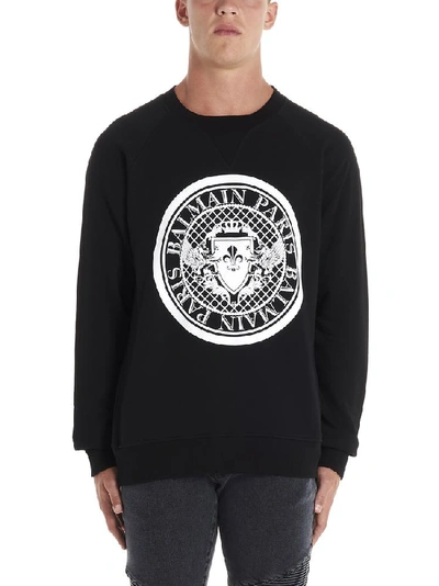 Shop Balmain Logo Crest Crewneck Jumper In Black