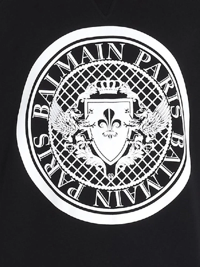 Shop Balmain Logo Crest Crewneck Jumper In Black