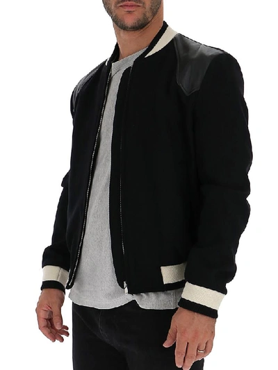 Shop Saint Laurent Trimmed Bomber Jacket In Black