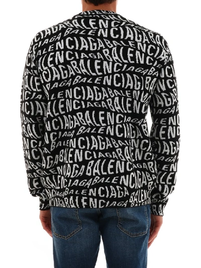 Shop Balenciaga Logo Wave Crewneck Sweater In Black