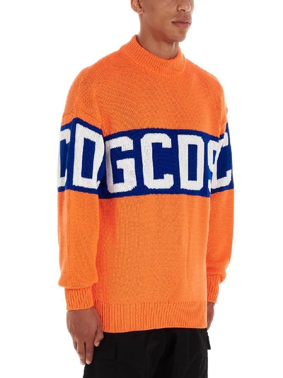 Shop Gcds Logo Intarsia Pullover In Orange
