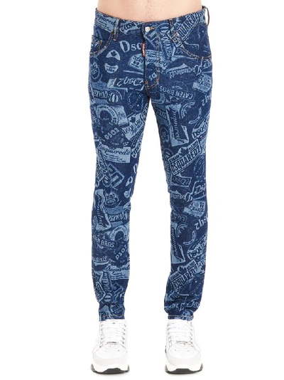 Shop Dsquared2 Stamped Logo Jeans In Blue