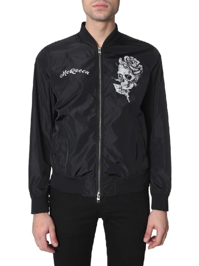 Shop Alexander Mcqueen Skull Logo Print Bomber Jacket In Black