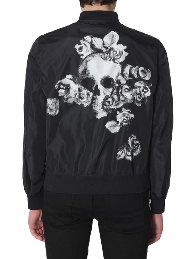 Shop Alexander Mcqueen Skull Logo Print Bomber Jacket In Black