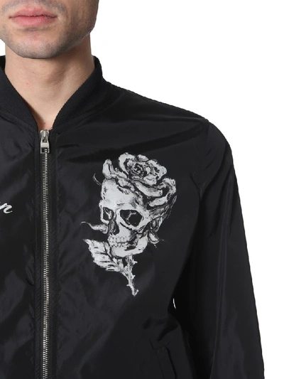 Shop Alexander Mcqueen Skull Logo Print Bomber Jacket In Black