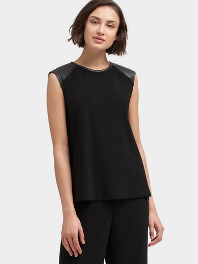 Shop Donna Karan Dkny Women's Tank Top With Faux-leather Accent - In Black
