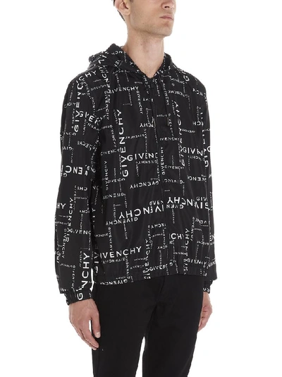 Shop Givenchy All Over Logo Hooded Jacket In Black