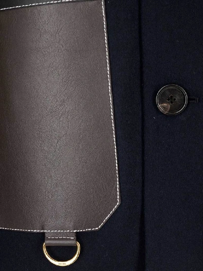 Shop Loewe Leather Patch Pocket Detail Single Breasted Jacket In Navy