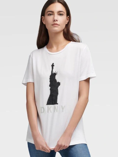 Shop Donna Karan Lady Liberty Logo Tee In White Combo