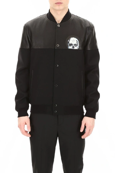 Shop Alexander Mcqueen Skull Printed Varsity Jacket In Black