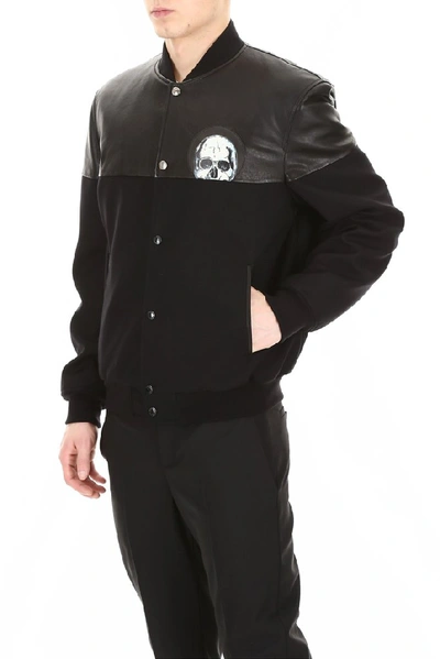 Shop Alexander Mcqueen Skull Printed Varsity Jacket In Black