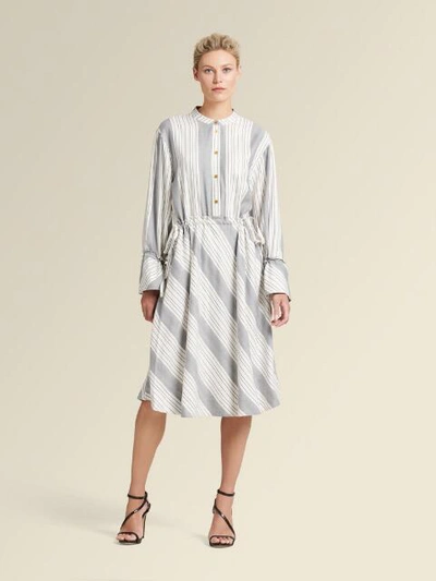 Shop Donna Karan Twill Mixed-stripe Dress In Ivory Combo