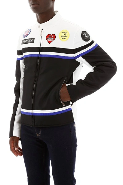 Shop Versace Patch Logo Biker Jacket In Multi