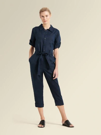 Shop Donna Karan Linen Crop Jumpsuit In Indigo