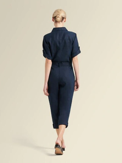 Shop Donna Karan Linen Crop Jumpsuit In Indigo