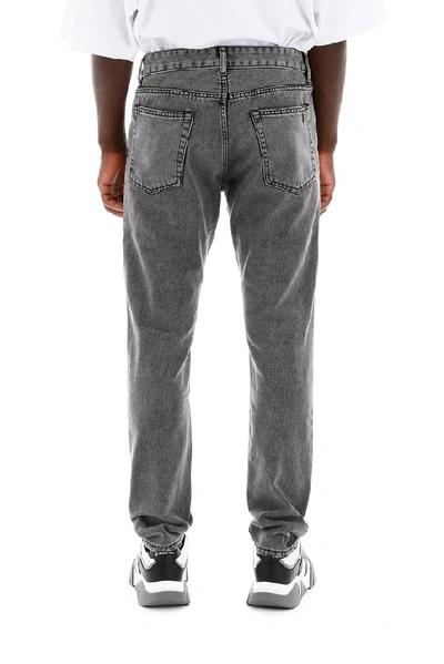 Shop Palm Angels Logo Print Slim Fit Jeans In Grey