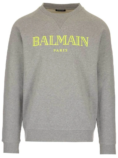 Shop Balmain Logo Print Crewneck Sweatshirt In Grey