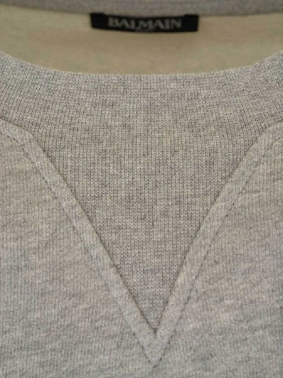 Shop Balmain Logo Print Crewneck Sweatshirt In Grey