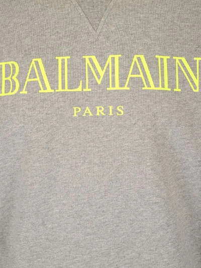 Shop Balmain Logo Print Crewneck Sweatshirt In Grey