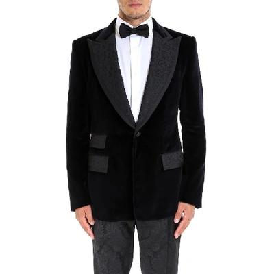 Shop Dolce & Gabbana Velvet Brocade Tuxedo Blazer In Black