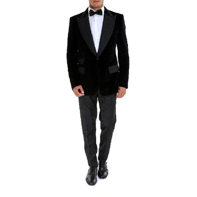 Shop Dolce & Gabbana Velvet Brocade Tuxedo Blazer In Black