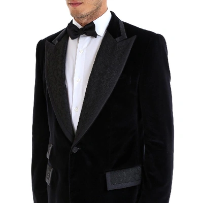 Shop Dolce & Gabbana Velvet Brocade Tuxedo Blazer In Black