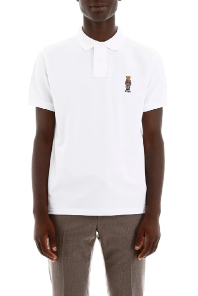 Shop Polo Ralph Lauren Embroidered Bear Logo Polo Shirt In White