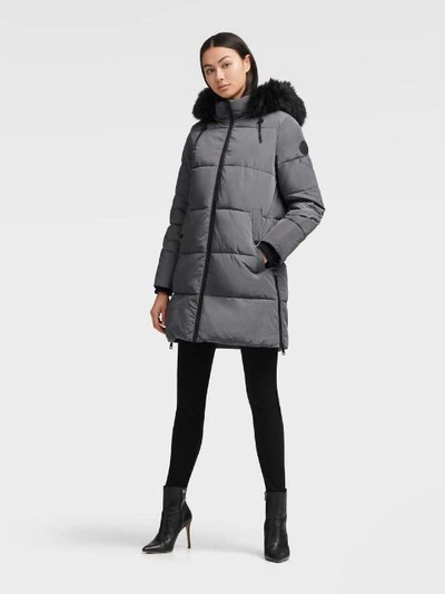 Shop Donna Karan Longline Puffer With Faux Fur Hood