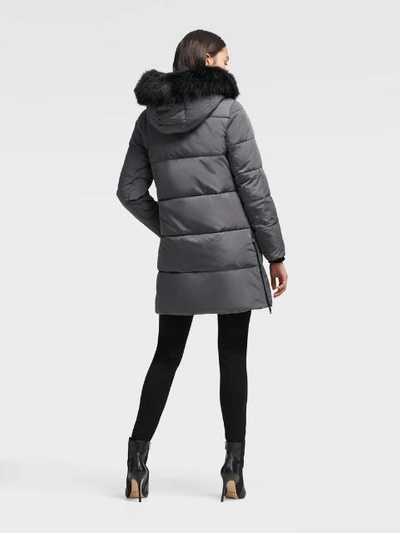 Shop Donna Karan Longline Puffer With Faux Fur Hood