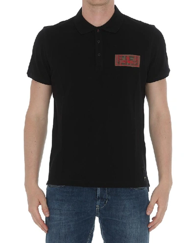 Shop Fendi Logo Patch Polo Shirt In Black