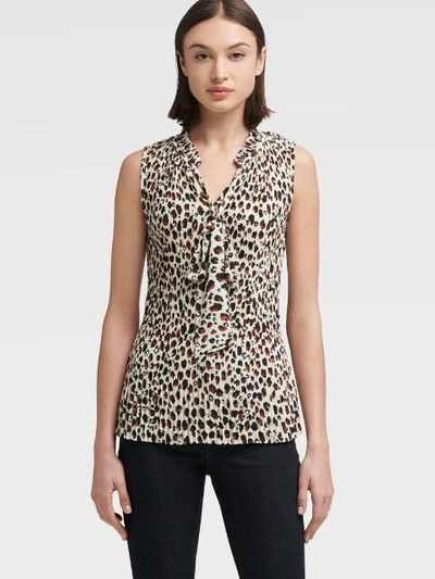 Shop Donna Karan Dkny Women's Pleated Leopard Top With Tie Neck - In Copper