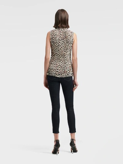 Shop Donna Karan Dkny Women's Pleated Leopard Top With Tie Neck - In Copper