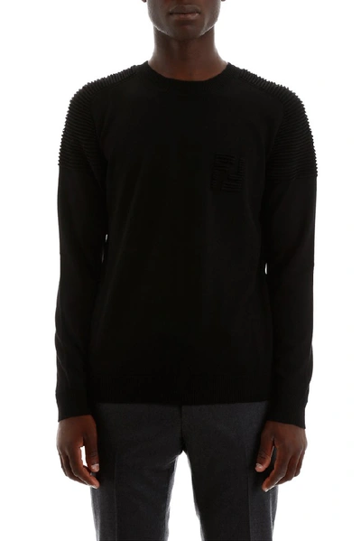Shop Fendi Crewneck Knitted Pullover In Black