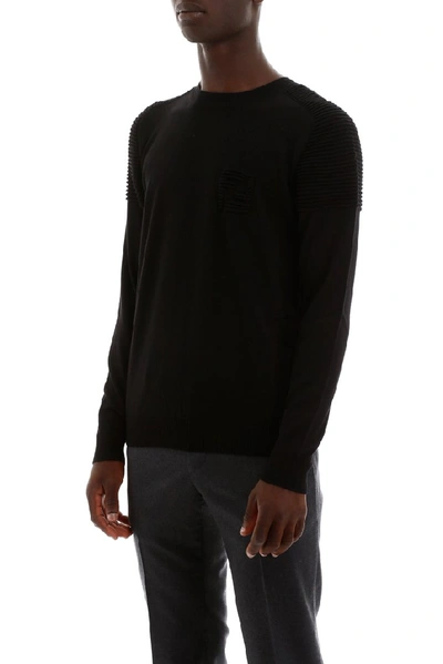 Shop Fendi Crewneck Knitted Pullover In Black