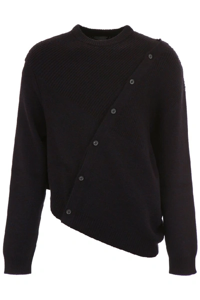 Shop Lanvin Asymmetric Buttons Sweater In Navy
