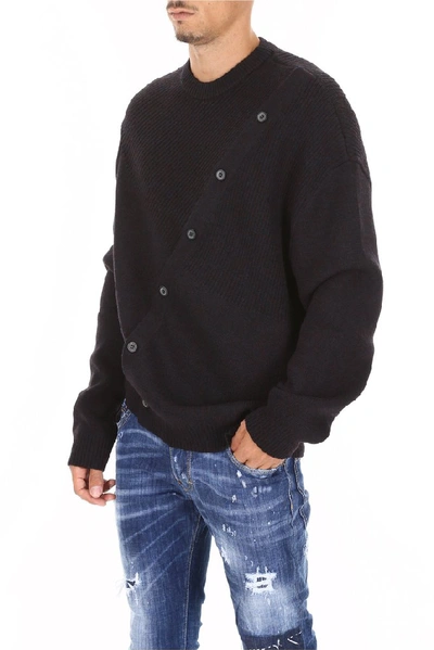 Shop Lanvin Asymmetric Buttons Sweater In Navy