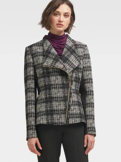 Shop Donna Karan Dkny Women's Plaid Moto Jacket - In Black Combo