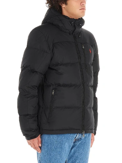 Shop Polo Ralph Lauren Logo Embroidered Hooded Puffer Jacket In Black