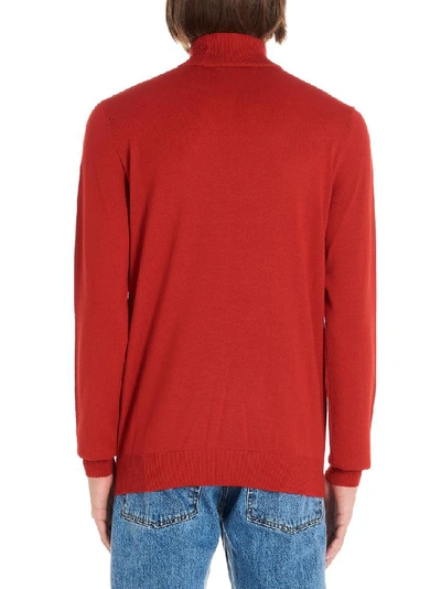 Shop Msgm Embroidered Logo Turtleneck Knitted Sweater In Red