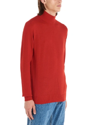 Shop Msgm Embroidered Logo Turtleneck Knitted Sweater In Red