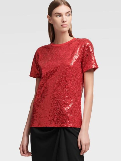 Shop Donna Karan Dkny Women's Sequin Crew Neck Tee - In Red