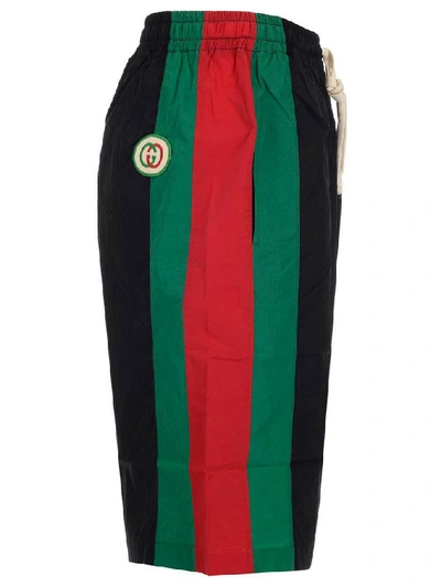 Shop Gucci Gg Logo Patch Striped Bermuda Shorts In Black