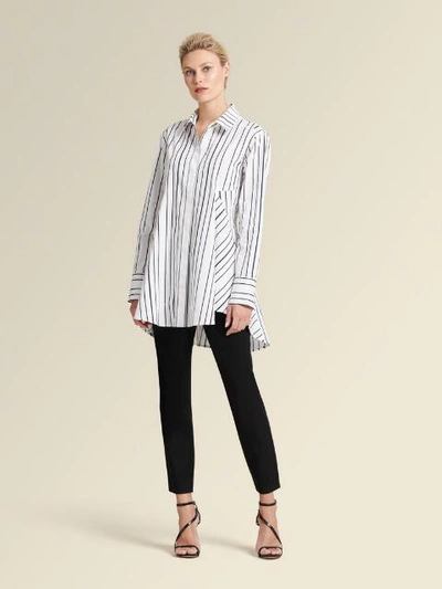 Shop Donna Karan Women's Flared Stripe Button-up Shirt - In White/black