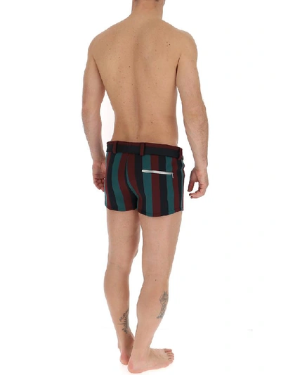 Shop Prada Striped Belted Swim Shorts In Multi