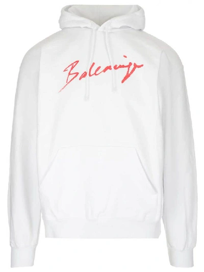 Shop Balenciaga Signature Logo Hoodie In White